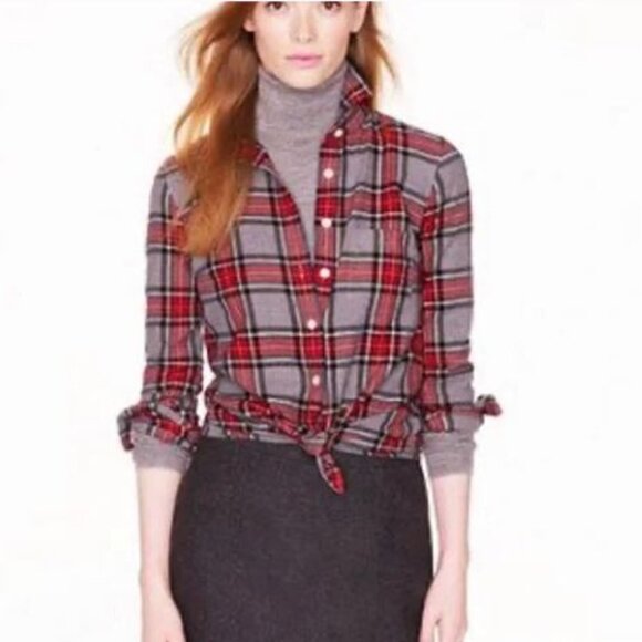 J. Crew Factory The Perfect Plaid Shirt Gray Red - Picture 2 of 12
